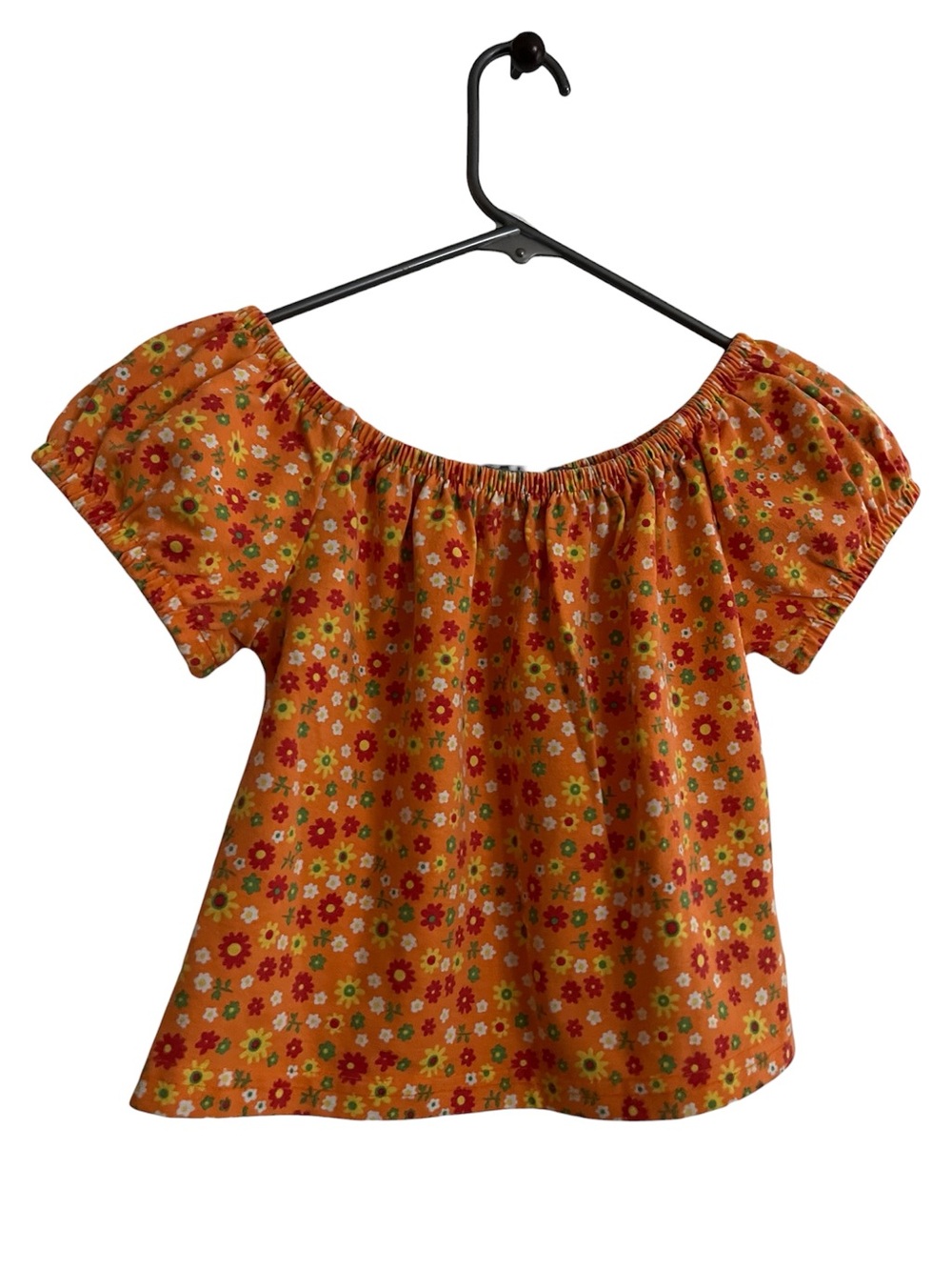Vintage Girls' Orange Floral Off-Shoulder Short Sleeve Top
